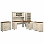 Bush Furniture Fairview 60"W L Shaped Desk with Hutch, File Cabinet, Bookcase and Storage, Antique White/Tea Maple (FV013AW)~#|#~sp168011862_sc7