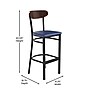 Flash Furniture Wright Transitional Metal Boomerang Back Commercial Barstools, Black/Walnut/Blue, 2-Pieces/Pack (2XUDG6V6BLVWAL)~#|#~sp191791510_sc7