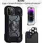 SaharaCase iPhone 14 Pro Max 6.7" Bundle, DualShock Series Case with Tempered Glass Screen and Camera Protector, Black~#|#~sp220087545_sc7