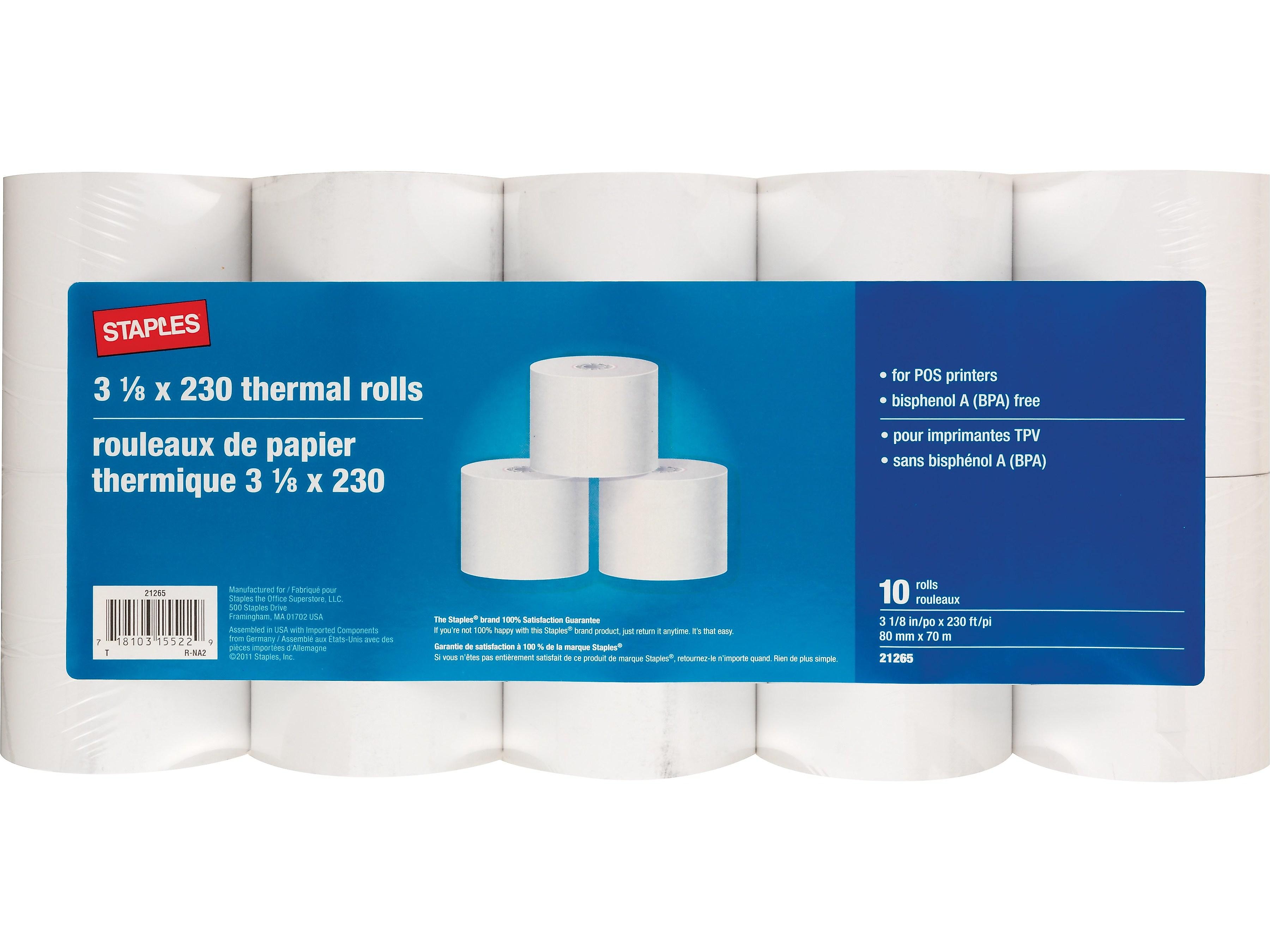 Staples Thermal Cash Register/POS Rolls 3 1/8" x 230' 10/Pack (18229/
