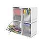 Deflect-O Interlocking Tilt Bin Compartment Plastic Storage, White/Clear, 4/Pack (421103)~#|#~sp42125151_sc7