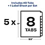 Avery Index Maker Unpunched Paper Dividers with Print & Apply Label Sheets, 8 Tabs, White, 5 Sets/Pack (11432)~#|#~sp42466579_sc7