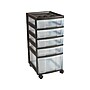 Iris Rolling Cart with Plastic Organizer Top, 5-Drawer, Clear/Black (116865)~#|#~sp44844825_sc7