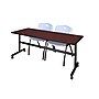 Regency Kobe 72" Flip Top Mobile Training Table- Mahogany & 2 'M' Stack Chairs- Grey~#|#~sp4548161_sc7