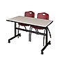 Regency Kobe 48" Flip Top Mobile Training Table- Maple & 2 'M' Stack Chairs- Burgundy~#|#~sp4548319_sc7