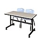 Regency Kobe 48" Flip Top Mobile Training Table- Maple & 2 'M' Stack Chairs- Grey~#|#~sp4548320_sc7