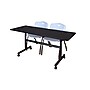Regency Kobe 60" Flip Top Mobile Training Table- Mocha Walnut & 2 'M' Stack Chairs- Grey~#|#~sp4548547_sc7