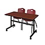 Regency Kobe 48" Flip Top Mobile Training Table- Cherry & 2 'M' Stack Chairs- Burgundy~#|#~sp4548715_sc7