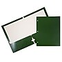 JAM Paper Laminated Glossy 3 Hole Punched 2-Pocket Folders, Green, 100/Box (385GHPgrb)~#|#~sp4771132_sc7