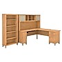Bush Furniture Somerset 72"W L Shaped Desk with Hutch and 5 Shelf Bookcase, Maple Cross (SET011MC)~#|#~sp48814553_sc7
