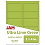 JAM Paper Laser/Inkjet Shipping Address Labels, 2" x 4", Ultra Lime Green, 10 Labels/Sheet, 12 Sheets/Pack (302724405)~#|#~sp90422449_sc7