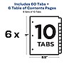 Avery Ready Index Table of Contents Paper Dividers, 1-10 Tabs, Multicolor, 6 Sets/Pack (11188)~#|#~sp92673024_sc7