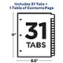 Avery Ready Index Table of Contents Pre-Printed Numeric Paper Divider, 31 Tabs, White, 1 Set (11128/RI21331C)~#|#~sp92673099_sc7