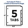 Avery Ready Index Table of Contents Plastic Dividers, 1-5 Tabs, Multicolor (11816)~#|#~sp92673133_sc7