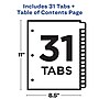 Avery Ready Index Table of Contents Paper Dividers, 1-31 Tabs, Contemporary Multicolor (11846)~#|#~sp92673420_sc7